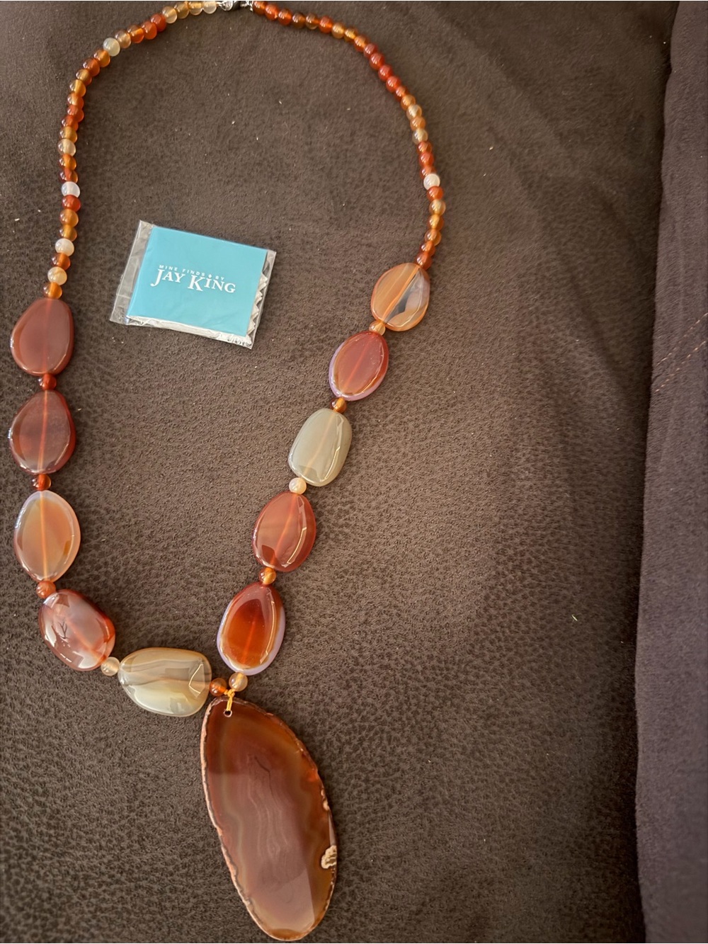 Jay King Agate Slice Pendant Necklace in Brown and Cream - Picture 2 of 6